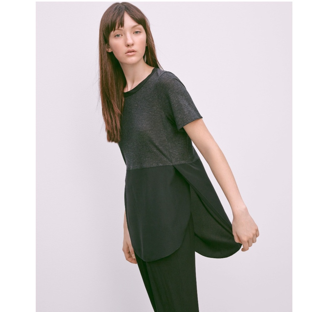 ARITZIA WILFRED Capuchine Silk Block T-Shirt Grey and Black Size Small